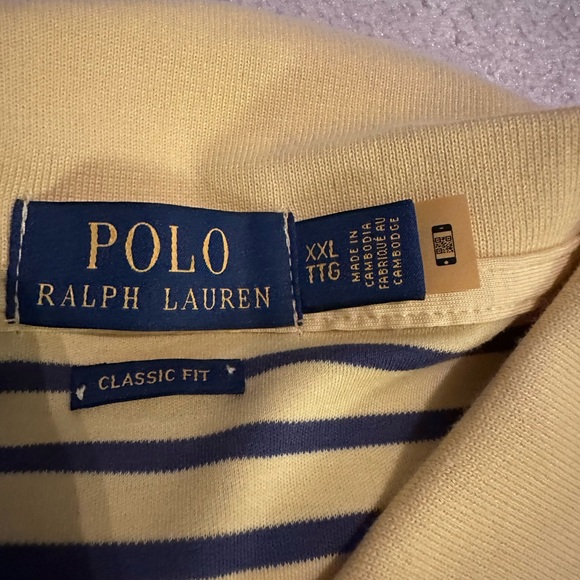 Ralph Lauren Yellow and Navy Striped Polo XXL - Picture 3 of 3